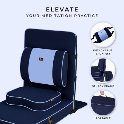 Friends of Meditation Extra Large Meditation Chair | Floor Chair with Back Support | Yoga Chairs for Adults | Portable Folding Chair | Yoga Chair with Cushion & Meditation Block | Black | 24x22 in