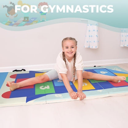 Kangaroo Hoppers Gymnastics Tumbling Mats for Kids, Foldable Gym Mat with Carrying Handles for Home Activity Play