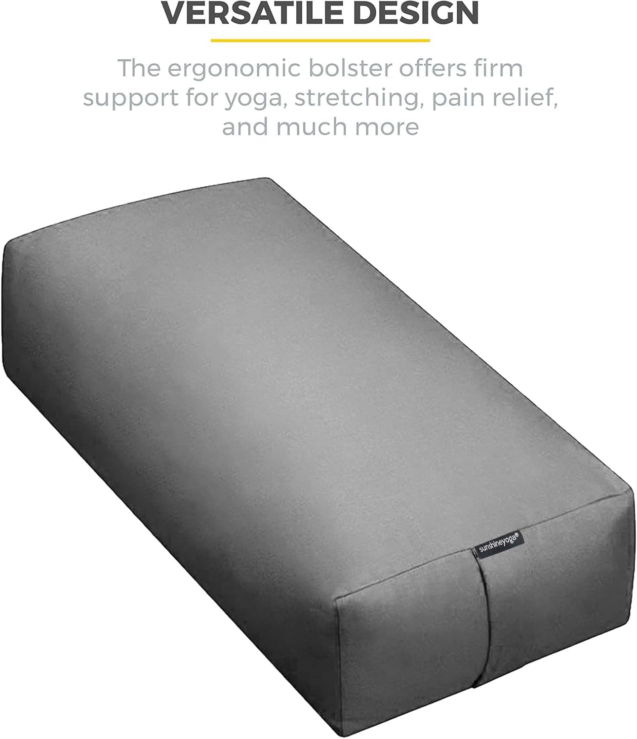 Extra Firm Large Yoga Bolster, 24" x 12" x 6" Cinched OR Zippered Yoga Pillow, Rectangular Cotton Cushion With Removable Cover for Studios, 1 Pack or 2 Pack