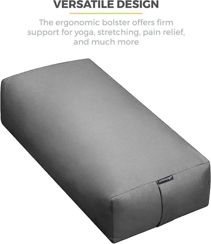 Extra Firm Large Yoga Bolster, 24" x 12" x 6" Cinched OR Zippered Yoga Pillow, Rectangular Cotton Cushion With Removable Cover for Studios, 1 Pack or 2 Pack