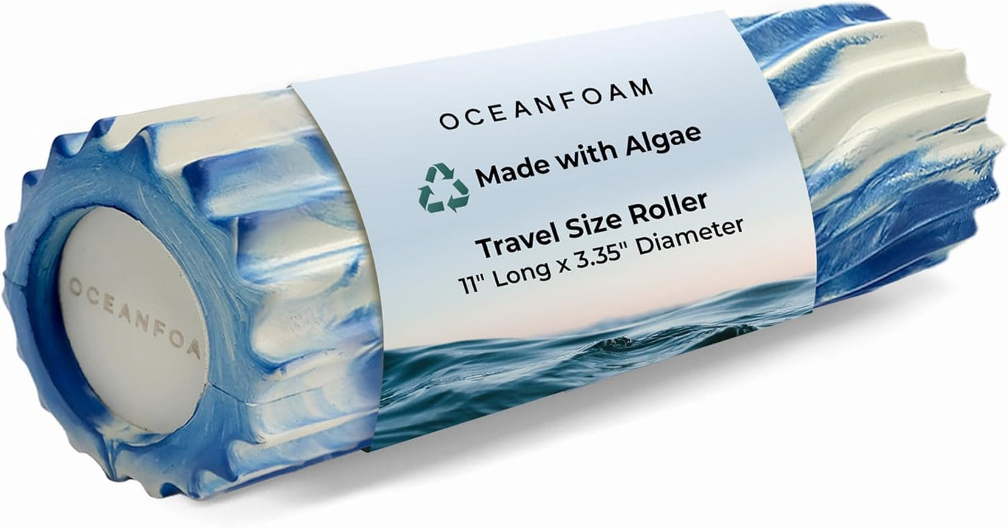 Oceanfoam Ripple Travel Foam Roller (11" x 3.35") Firm Mini Foam Roller for Physical Therapy, Deep Tissue Massage, Back Pain - High Density, Ergonomic Wave Textured - Yoga, Pilates, Exercise (Natural) - Colors A