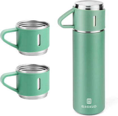 Stainless Steel Thermo 500ml/16.9oz Vacuum Insulated Bottle with Cup for Coffee Hot drink and Cold drink water flask.(Pink,Set)