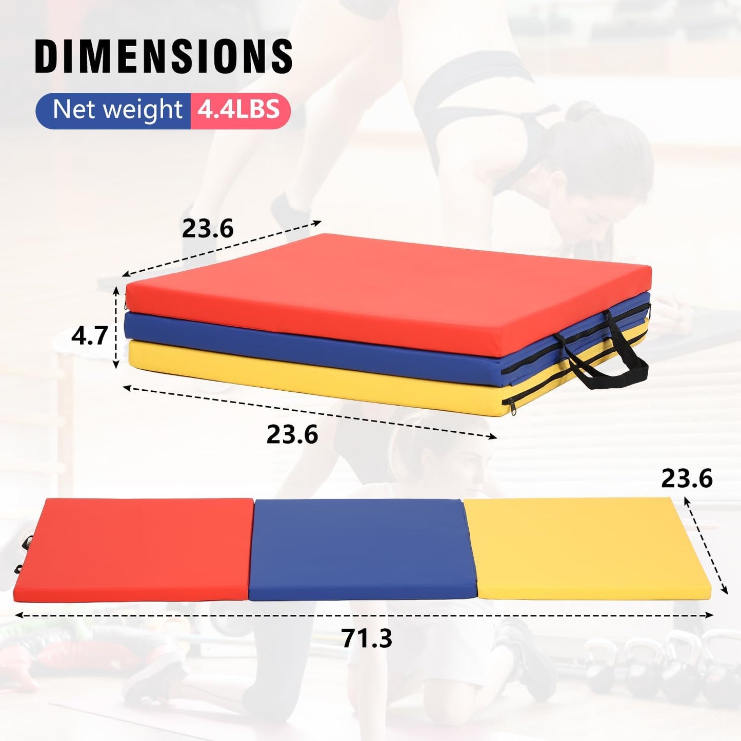 Gymnastics Tumbling Mat Portable Gymnastics Mat Foldable Tumbling Mat 2ft W 6ft L/4ft W 6ft L/4ft W 8ft L/4ft W 10ft Exercise Mat Yoga Mat with Carrying Handles for Yoga Gymnastics