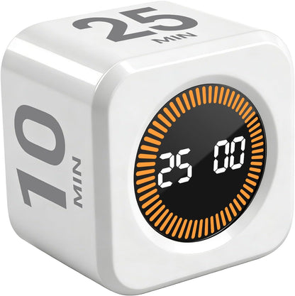 Pomodoro Timer Cube for Productivity — 5/25/10/50 Minutes Preset, Digital Gravity Sensor Desk Visual Timer for ADHD, Silent Mode, Ideal for Office, Study, Kitchen & Kids