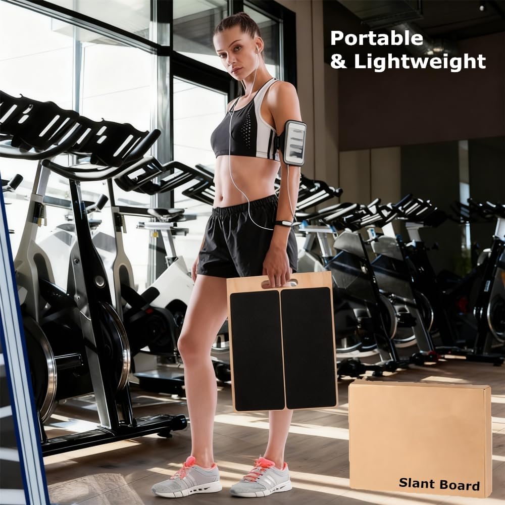 Adjustable Wooden Slant Board for Calf Stretching, Incline Exercise Stretcher for Ankle, Heel, Knees & Leg Mobility – Portable Wedge Equipment for Squats