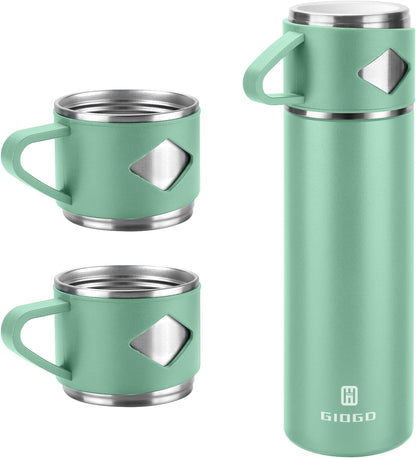 Stainless Steel Thermo 500ml/16.9oz Vacuum Insulated Bottle with Cup for Coffee Hot drink and Cold drink water flask.(Pink,Set)