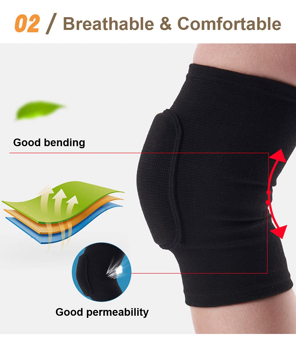 SUJAYU Dance, Wrestling, Basketball, Volleyball Knee Pads for Women, Knee Protector Soft Knee Pads for Work (Black, L)
