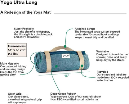 Yogo Ultralight Folding Travel Yoga Mat with Attached Straps, FSC®-Certified Plant Rubber, Sticky Grip, Non-Slip, Best Travel Yoga Mat®