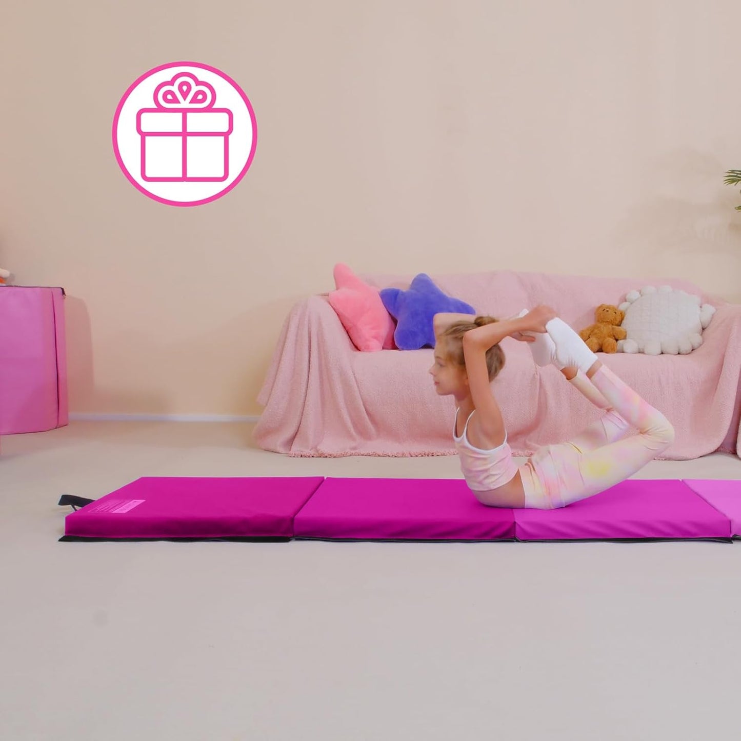 Kangaroo Hoppers Gymnastics Tumbling Mats for Kids, Foldable Gym Mat with Carrying Handles for Home Activity Play