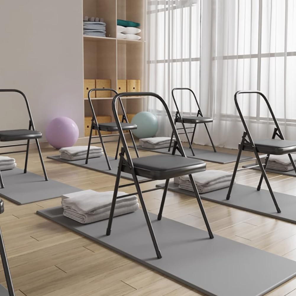 Yoga Folding Chair,Yoga Auxiliary Chair,Iyengar Metal Folding Chair,Reinforced Portable Backless Chair White 31.5in*18.5in*17.3in,Green