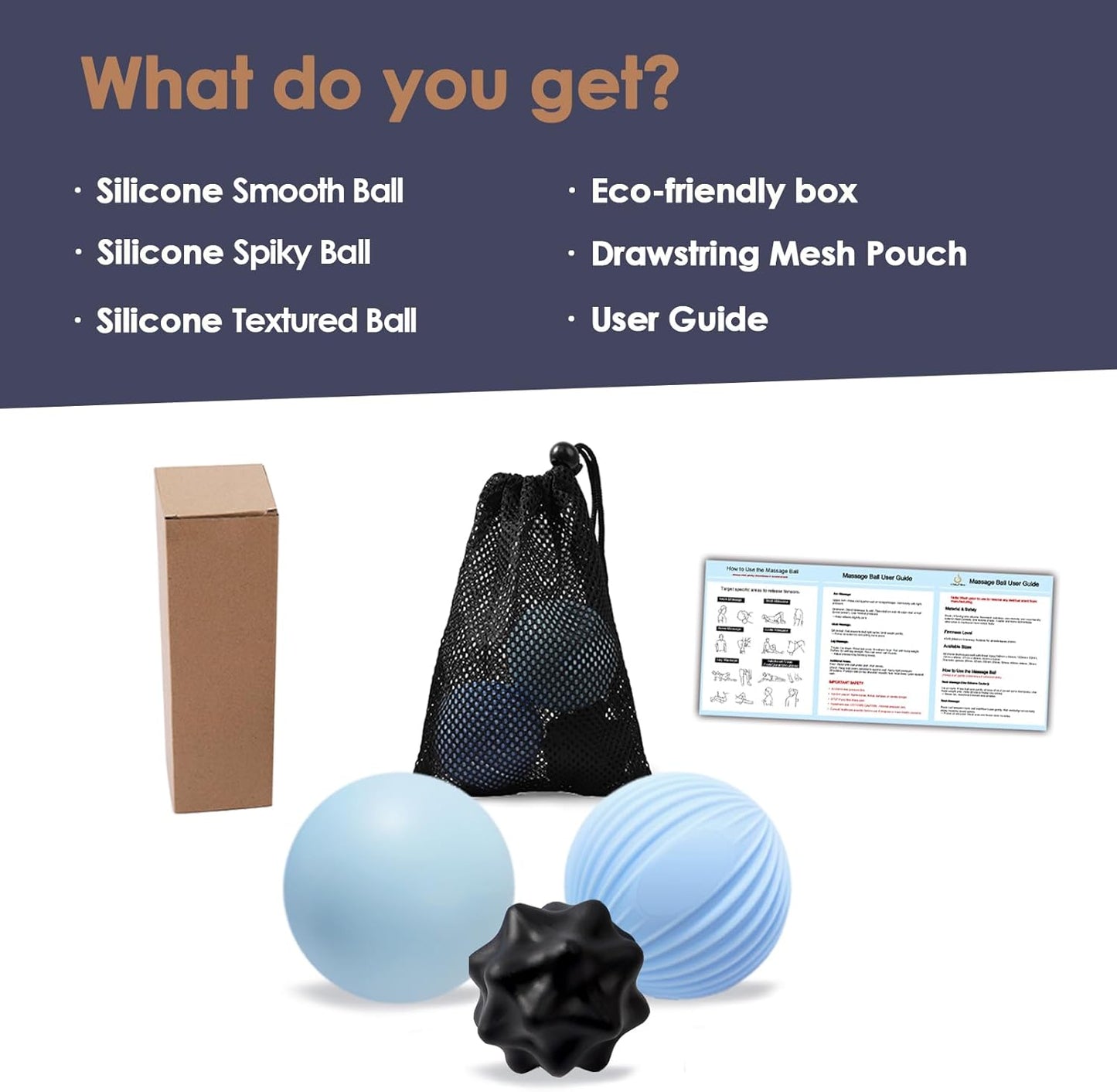 Silicone 3-Piece Massage Ball Set - Peanut, Textured and Spiky Lacrosse Balls to Relieve Tension,Muscle Knots & Plantar Fasciitis with Deep Tissue Release for Foot,Back,Hip,Arm & Legs