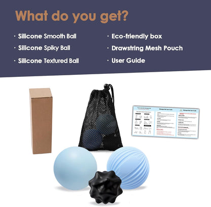 Silicone 3-Piece Massage Ball Set - Peanut, Textured and Spiky Lacrosse Balls to Relieve Tension,Muscle Knots & Plantar Fasciitis with Deep Tissue Release for Foot,Back,Hip,Arm & Legs