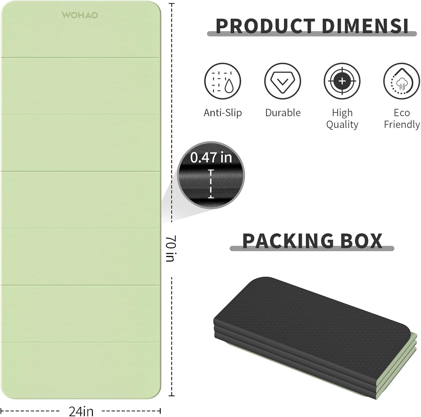 7-Fold Yoga Mat 70"x24" - 1/2 Inch Thick Folding Exercise Mat, Compact Non-Slip TPE Mat for Travel, Storage, Yoga & Home Gym, Lightweight & Portable