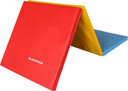BalanceFrom 6x2 Feet 3-Panel Folding Gymnastics Mat – 1.5-Inch Thick Pad with Vinyl Surface and Carrying Handles for Tumbling, Yoga, Pilates, Home Workouts, and Martial Arts