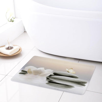 HVEST Zen Blue Floral Bathroom Rugs Zen Stone Water Lily and Butterfly on Lake Bath Mats for Bathroom Modern Yoga Spa Bathtub Mat Non Slip Floor Mat Bathroom Decor Accessories,31W X 20L inches