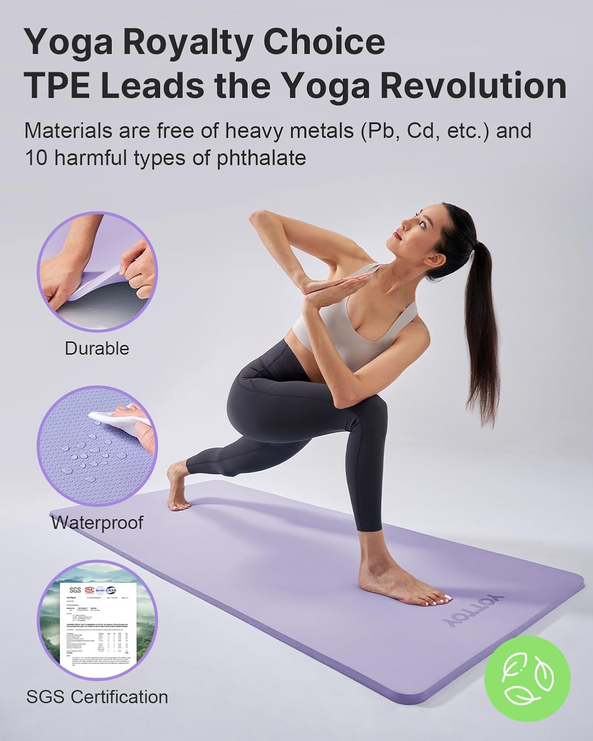 YOTTOY Yoga Mat，Extra Thick Yoga Mat (1/2inch),Professional TPE Exercise Mat,Non-Slip Workout Mat for Yoga, Pilates, Fitness, Barefoot Workouts, Home Gym Studio with Strap