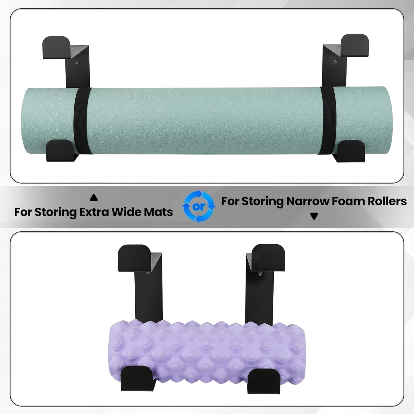 4 Tier Yoga Mat Holder Wall Mount & Yoga Mat Storage Rack,Heavy-duty steel fabrication,Holds 30 lbs for Foam Rollers,Resistance Bands,Home Gym