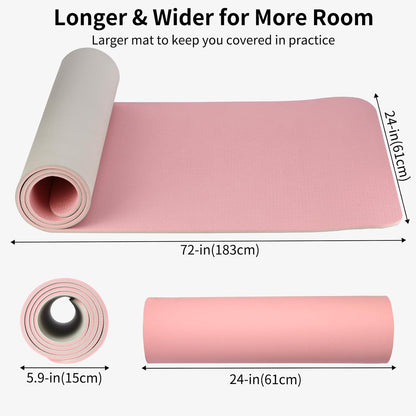 Thick TPE Yoga Mat, Non-Slip Eco-Friendly Exercise Mat with Carrying Strap for Yoga, Pilates and Home Workouts, Standard and Extra Wide Options