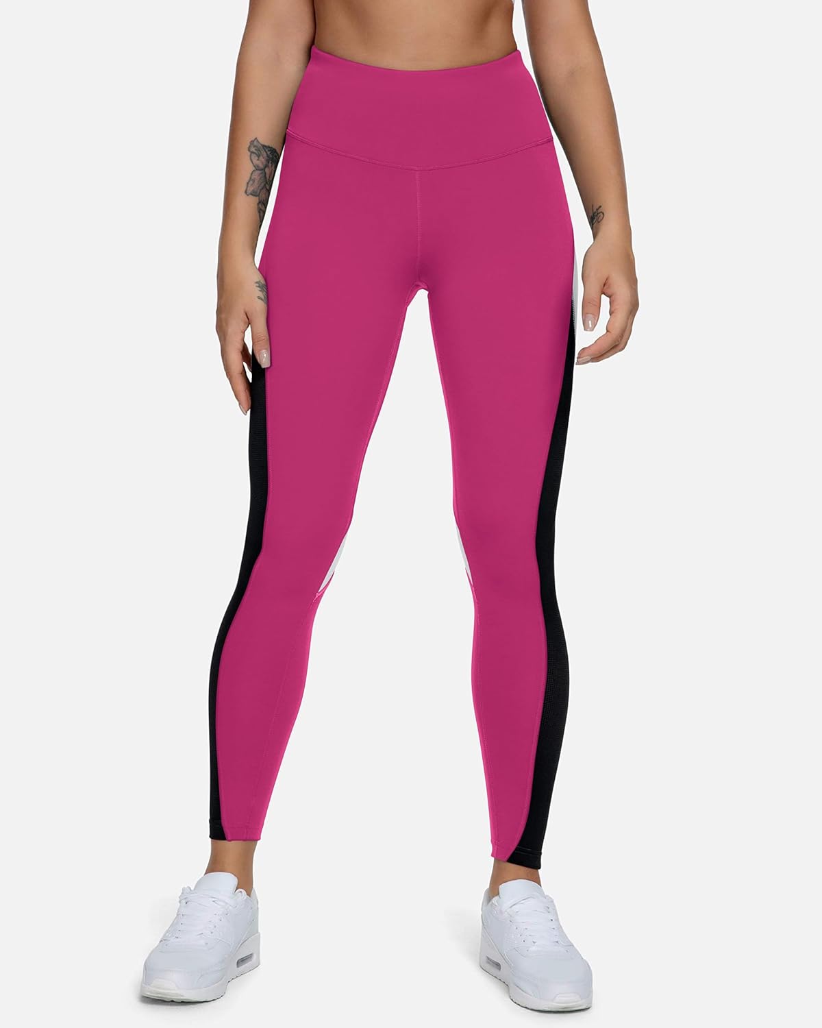 QUEENIEKE Women Yoga Pants Color Blocking Mesh Workout Running Leggings Tights