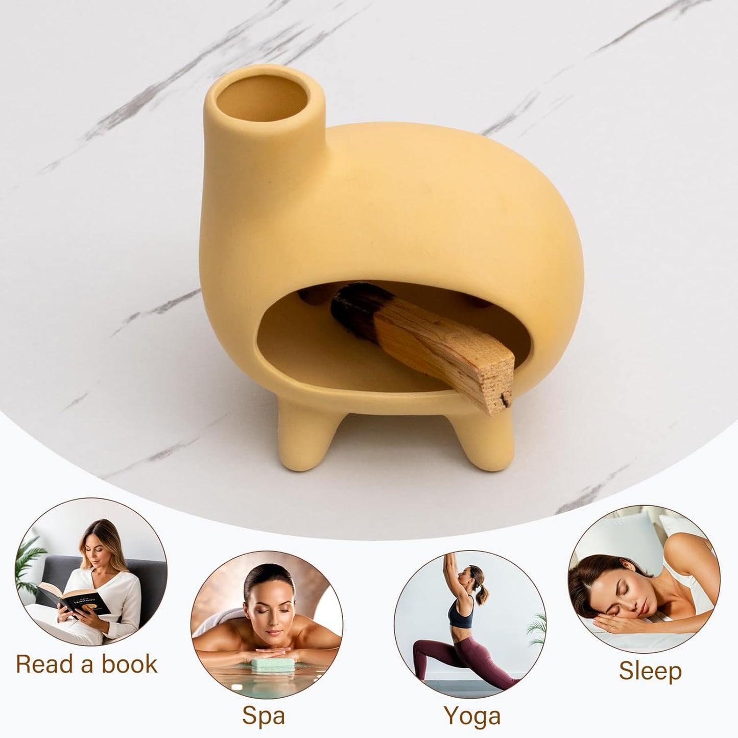 MOUGIGI Terracotta Palo Santo Holder - Modern Chiminea Incense Burner for Yoga, Meditation, and Energy Cleansing - Wood Sticks Dish, Sage Ash Catcher, Smudge Bowl, Cone Burner - Unique Meditation Gift