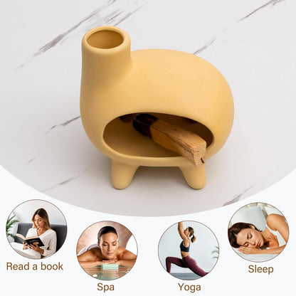 MOUGIGI Terracotta Palo Santo Holder - Modern Chiminea Incense Burner for Yoga, Meditation, and Energy Cleansing - Wood Sticks Dish, Sage Ash Catcher, Smudge Bowl, Cone Burner - Unique Meditation Gift