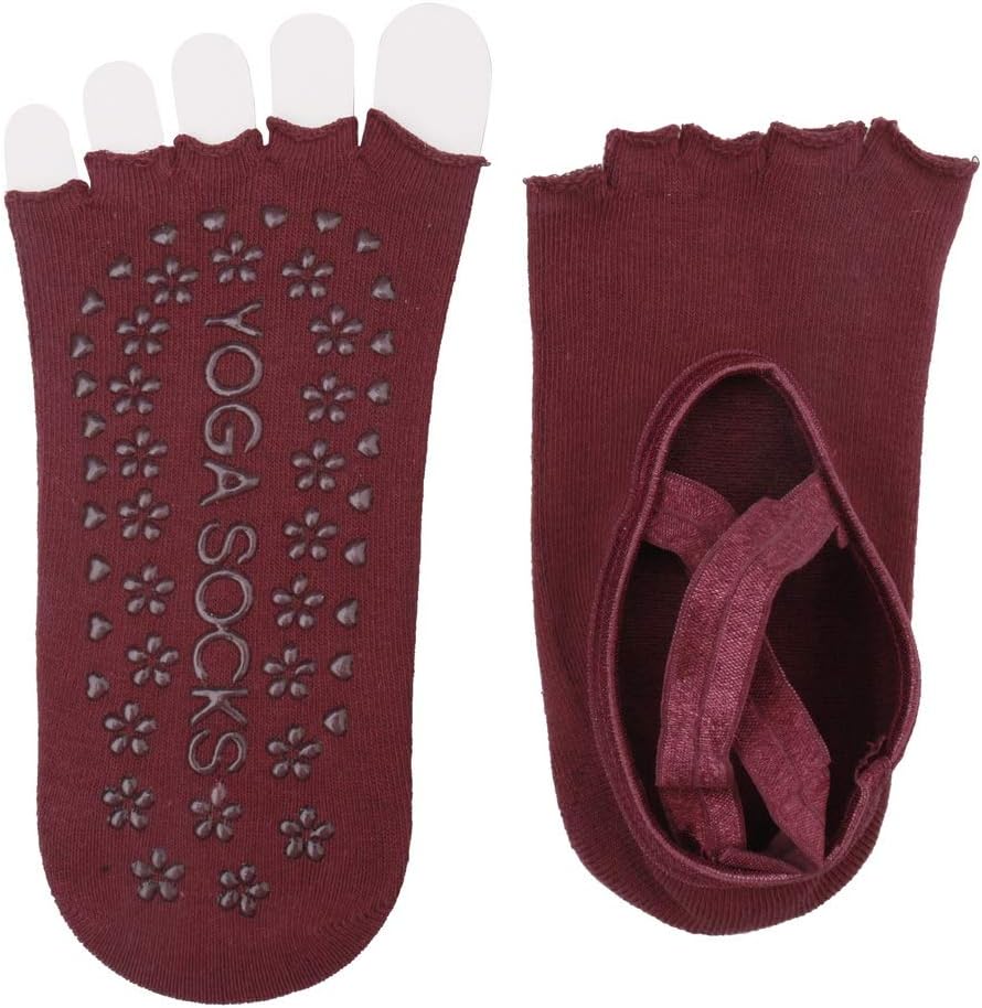Pengxiaomei 4 Pairs Non Slip Yoga Socks, Women's Yoga Socks with Toes, Clasped Socks for Ballet Barre Dance