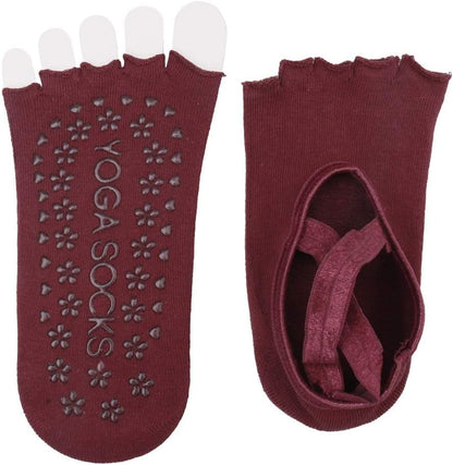 Pengxiaomei 4 Pairs Non Slip Yoga Socks, Women's Yoga Socks with Toes, Clasped Socks for Ballet Barre Dance