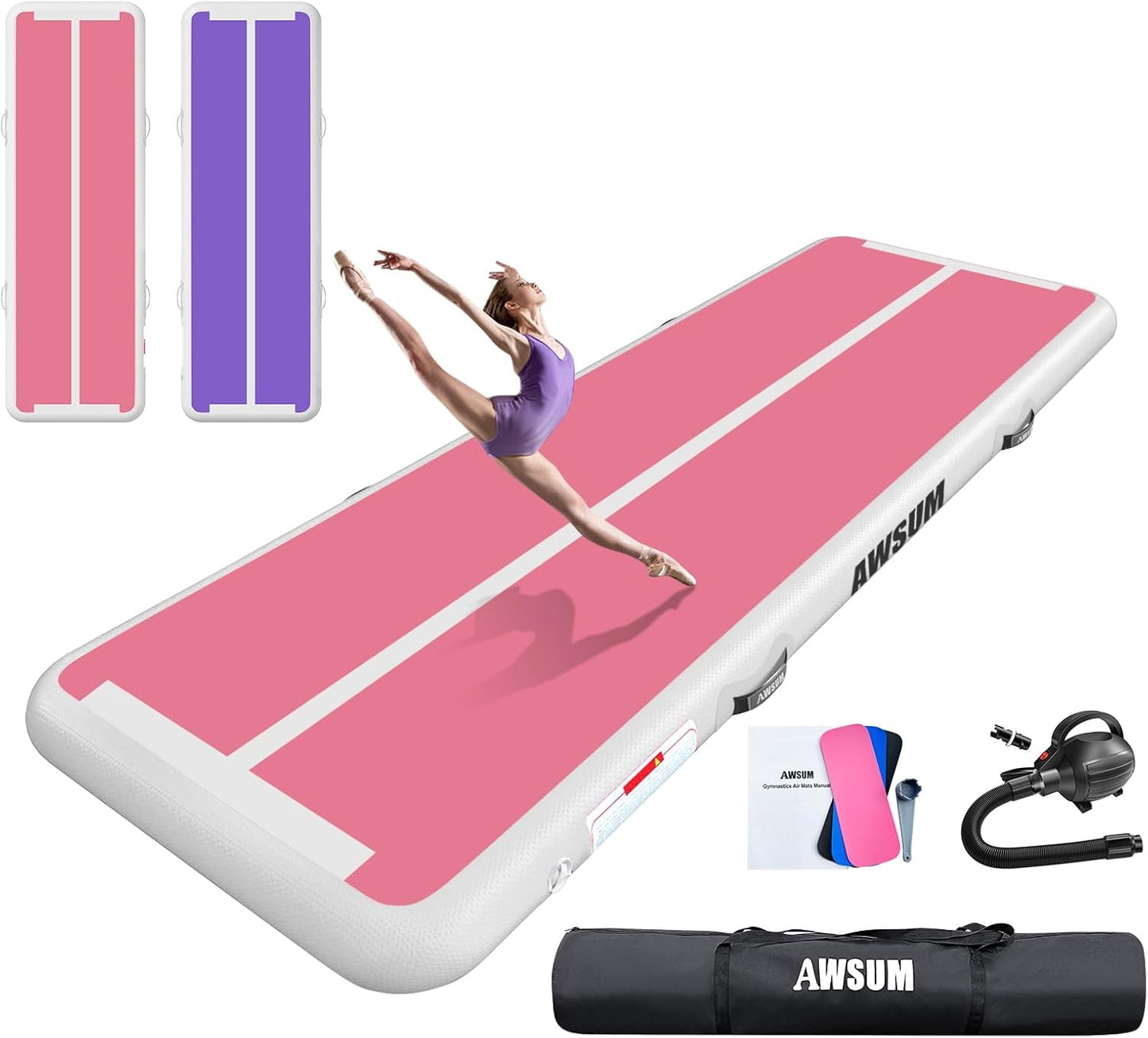 AWSUM Inflatable Gymnastics Mat 10ft/13ft/16ft/20ft/23ft Training mat 4/8 inches Thick tumbling mat with Electric Pump for Home/Gym/Outdoor