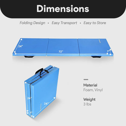 BalanceFrom 2-Pack 6x2 Feet 3-Panel Folding Gymnastics Mat, Blue – 2-Inch Thick Pad with Vinyl Surface and Carrying Handles for Tumbling, Yoga, Pilates, Home Workouts, and Martial Arts