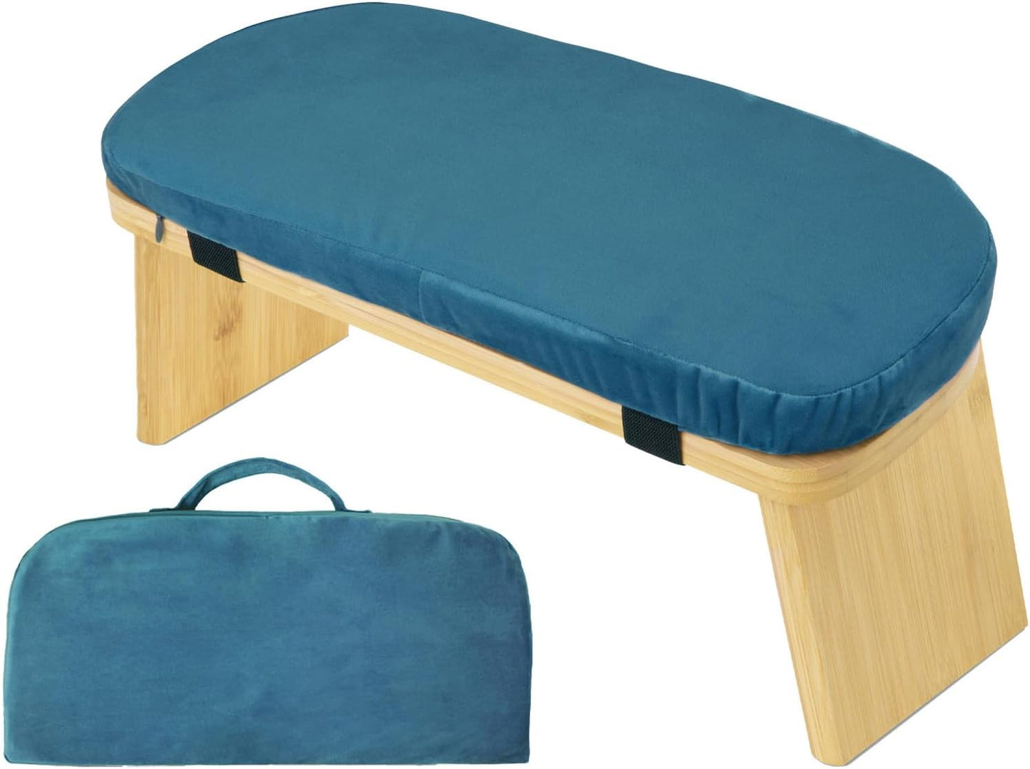 Natural Beech Wood Yoga Bench, Ergonomic Design for Kneeling, Meditation, Pilates, FSC Certified (Green)