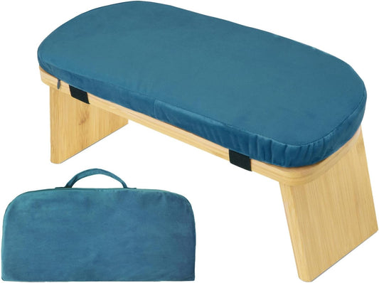 Natural Beech Wood Yoga Bench, Ergonomic Design for Kneeling, Meditation, Pilates, FSC Certified (Green)