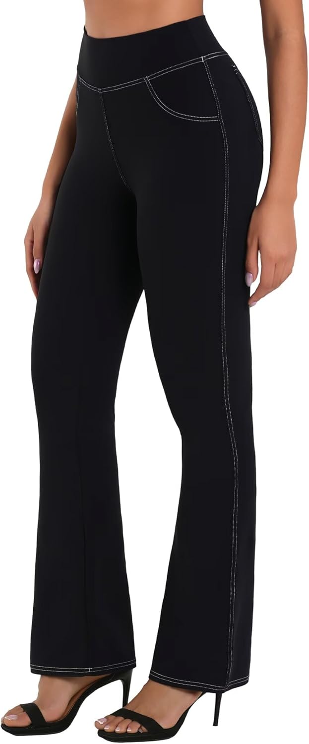 Sunzel Sustainable Flare Leggings for Women, Mini Bell Bottom Flared Yoga Pants with Denim Look, High Waisted Tummy Control