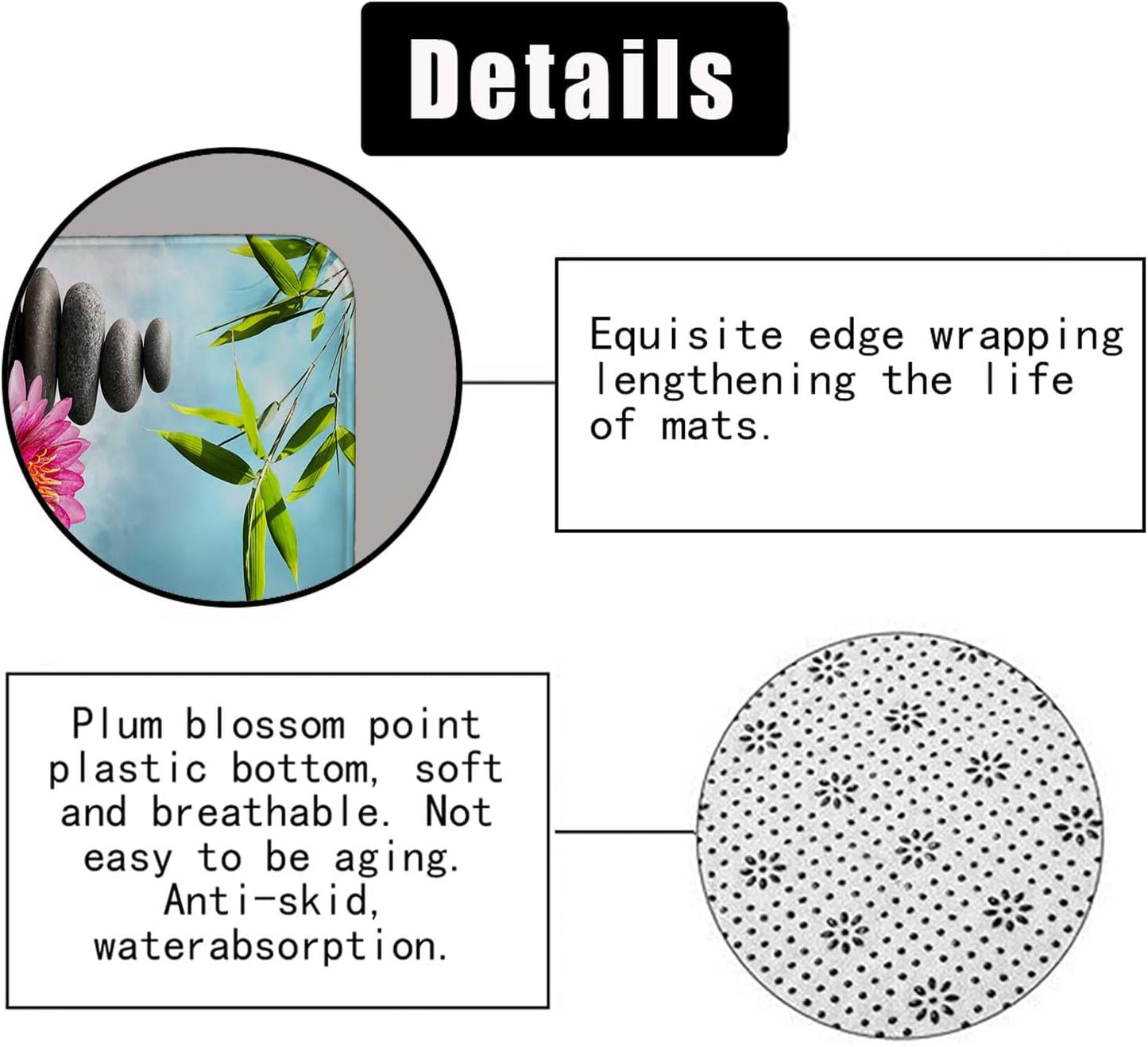 4PCS Spa Zen Shower Curtain Sets with Rugs, White Shower Curtain, Pink Floral Orchid Lotus Water Lily Stone Bamboo Water Reflection Yoga Massage Relaxing Spiritual Meditation Bathroom Decor