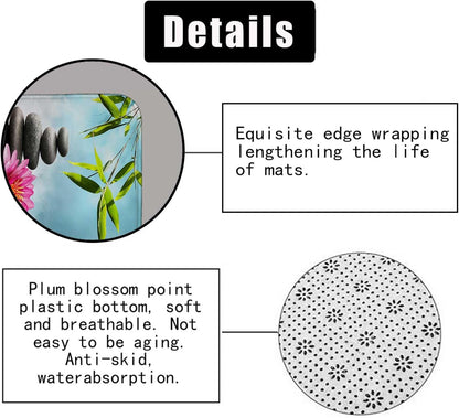 4PCS Spa Zen Shower Curtain Sets with Rugs, White Shower Curtain, Pink Floral Orchid Lotus Water Lily Stone Bamboo Water Reflection Yoga Massage Relaxing Spiritual Meditation Bathroom Decor