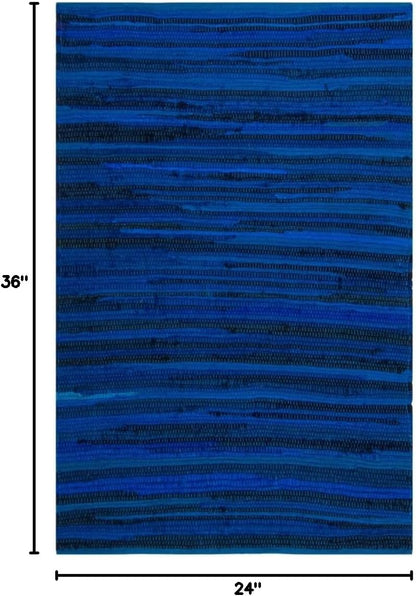 SAFAVIEH Area Rug 3x5 - Rag Rug Collection - Blue & Multi, Handmade Cotton, Boho Stripe Pattern, Ideal for Entryway, Living Room, Bedroom, Dining Space (RAR130B)