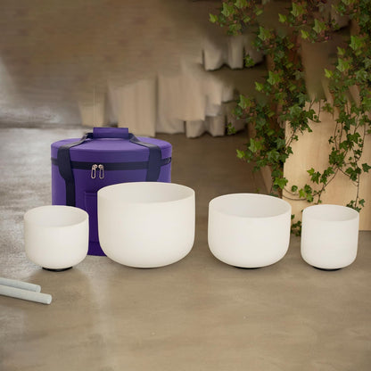 Hye-eun 432hz Crystal Singing Bowl Set 4pcs 6"B 8"G 10"E 12"C Frosted Quartz Sound Bowl with Free Carry Bag Mallets and Rubber for Sound Healing Bath Keep Balance Therapy Meditation Yoga