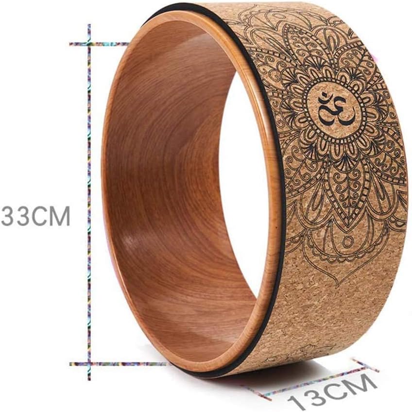 Cork Yoga Wheel, 13" Diameter, 5" Width, Up to 500 lbs Capacity, Wood-Effect & Mandala Print, Yoga Prop Wheel