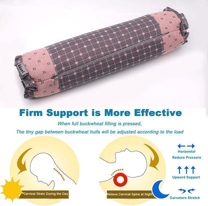 Cervical Buckwheat Roll Pillow for Sleeping,15.7"x5.9" Buckwheat Hulls Pillows Filling, Triangle Pillow for Neck Support Yoga Bolster, Adjustable Fill for Neck Pain Relief,Gray