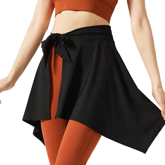Sports Skirt Cover, Polyester Fiber Soft Yoga Skirt Shawl Yoga Outfit Absorbent Yoga Tie Up Skirt for Fitness Tennis (Black)