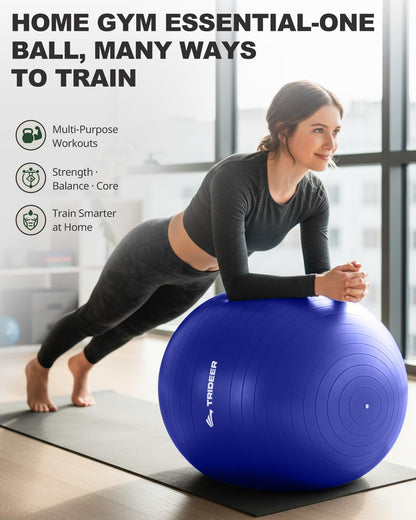 Trideer Exercise Ball for Yoga, Pilates & Fitness – Stability Ball Equipment for Home Gym & Office Chair, Core & Balance Training Accessories, Physical Therapy Equipment, Quick Pump Included, 5 Sizes