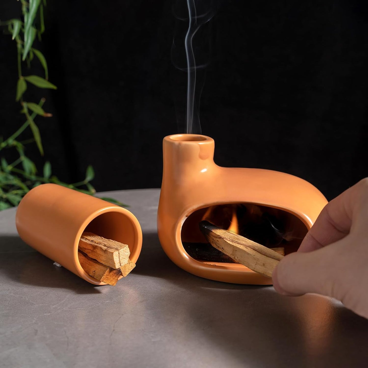 MOUGIGI Terracotta Palo Santo Holder - Modern Chiminea Incense Burner for Yoga, Meditation, and Energy Cleansing - Wood Sticks Dish, Sage Ash Catcher, Smudge Bowl, Cone Burner - Unique Meditation Gift
