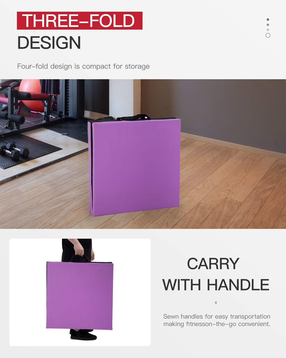 Gymnastics Tumbling Mats Portable Gymnastics Mat Folding Tumbling Mat Thick Yoga Mat Exercise Mat with Carrying Handles for home Workout outdoor Yoga Gymnastic