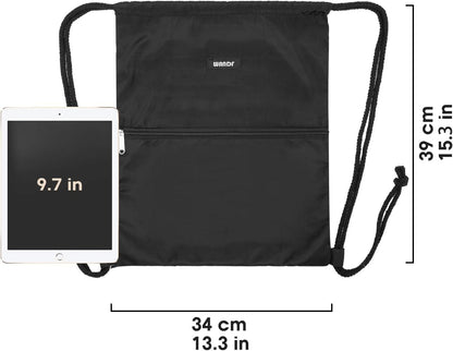 WANDF Drawstring Backpack String Bag Sackpack Cinch Water Resistant Nylon for Gym Shopping Sport Yoga (Black)