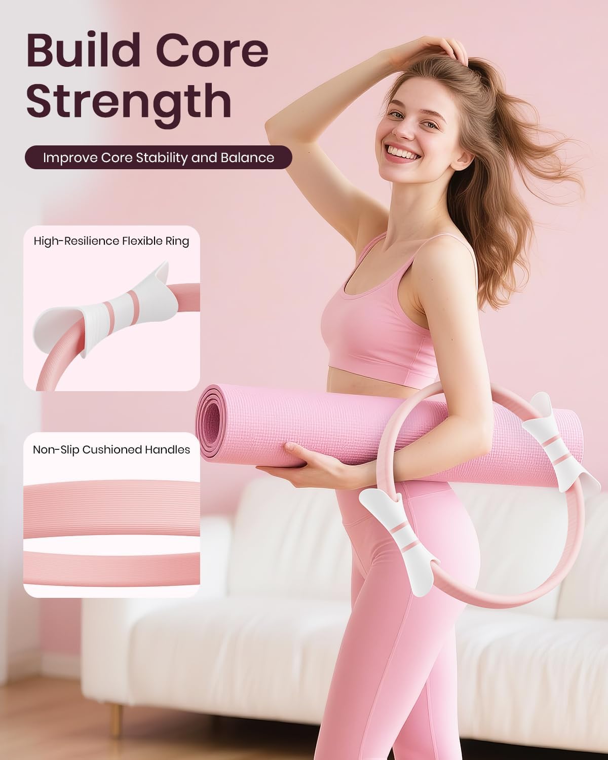 Pilates Ring Set for Women, Home Workout Pilates Equipment with Resistance Bands, 14'' Magic Circle, Mini Ball, Pilates Starter Kit for Strength, Toning and Flexibility