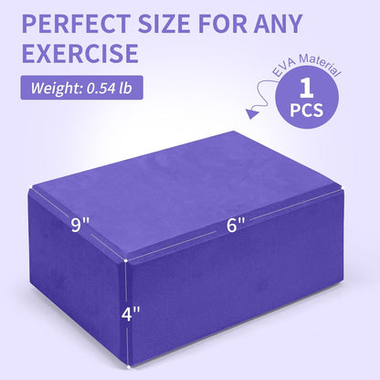 1 Pack Large Yoga Block 9x6x4 Inches, Sturdy Yoga Foam Blocks, High Density & Non Slip Surface for Yoga, Pilates & Stretching, Fitness Accessories for Stability & Balance