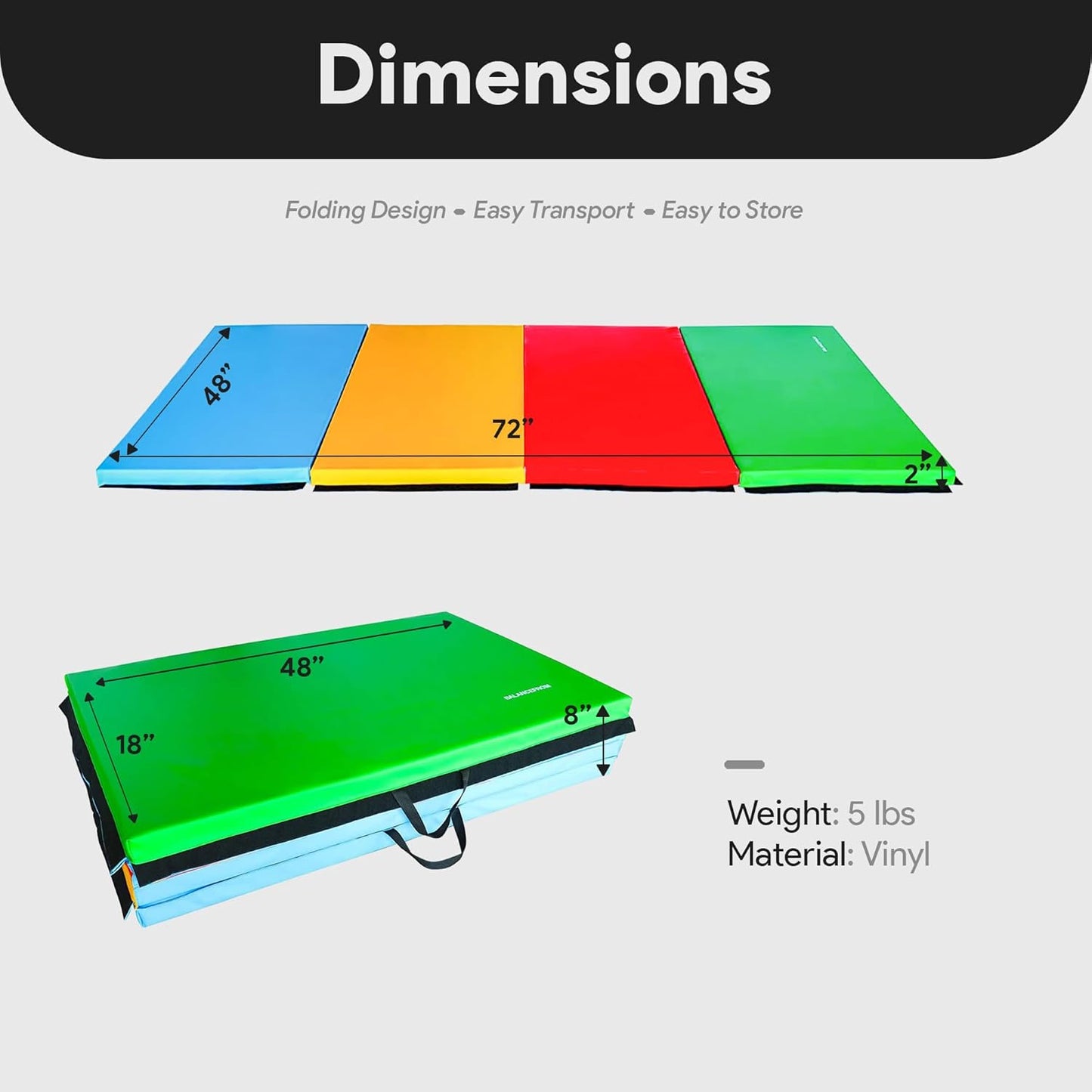 BalanceFrom 6x4 Feet 4-Panel Folding Gymnastics Mat – 2-Inch Thick Pad with Vinyl Surface and Carrying Handles for Tumbling, Yoga, Pilates, Home Workouts, and Martial Arts