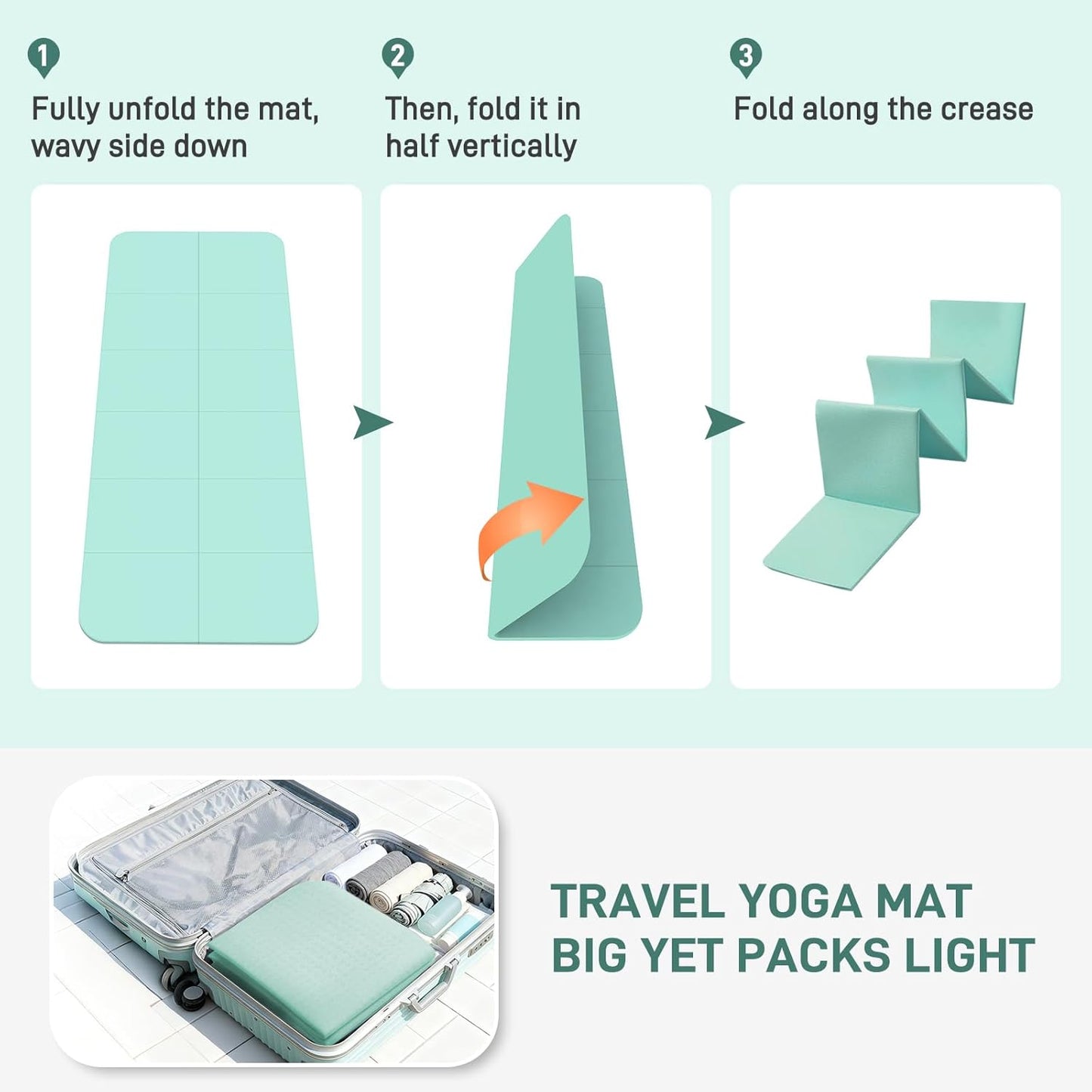 Foldable Yoga Mat for Travel 72"x 32"x 0.32"Inch, 8mm Thick Folding Exercise Mat, Outdoor Non-slip Pilates Mat for Women & Men, Wide Yoga Mat Packable for Workout and Fitness
