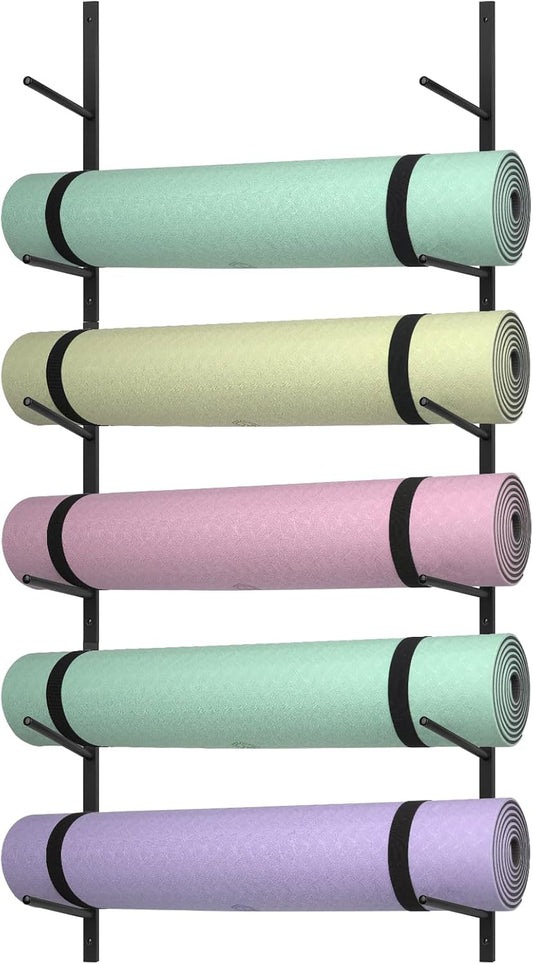 6 Tier Yoga Mat Rack,Yoga Mat Holder Wall Mount,Yoga Mat Storage Rack,Holds 30 lbs for Foam Rollers,Resistance Bands,Home Gym