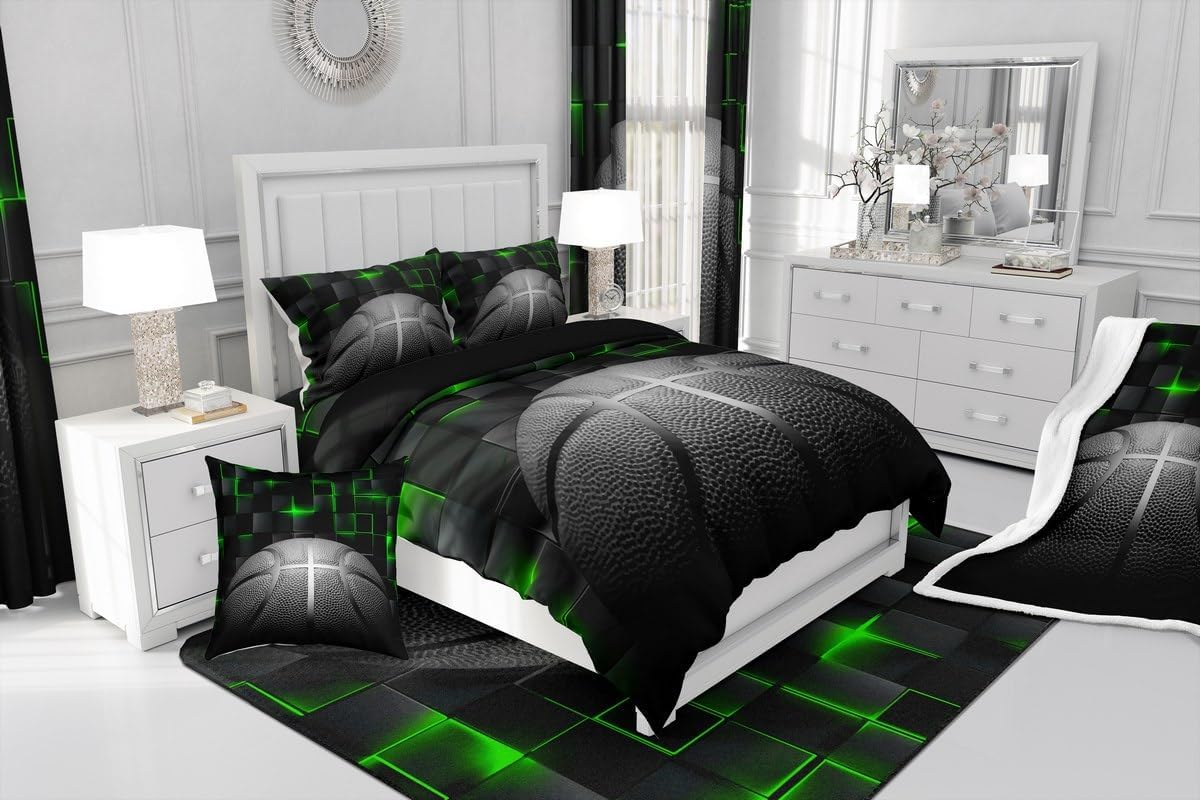 jejeloiu Basketball Living Room Rugs for Bedroom 5x7 Kids Gaming Sports Decor Carpet for Boys Girls Teens Ball Games Area Rug Soft Gift for Basketball Lover Grey and Black Room Decor