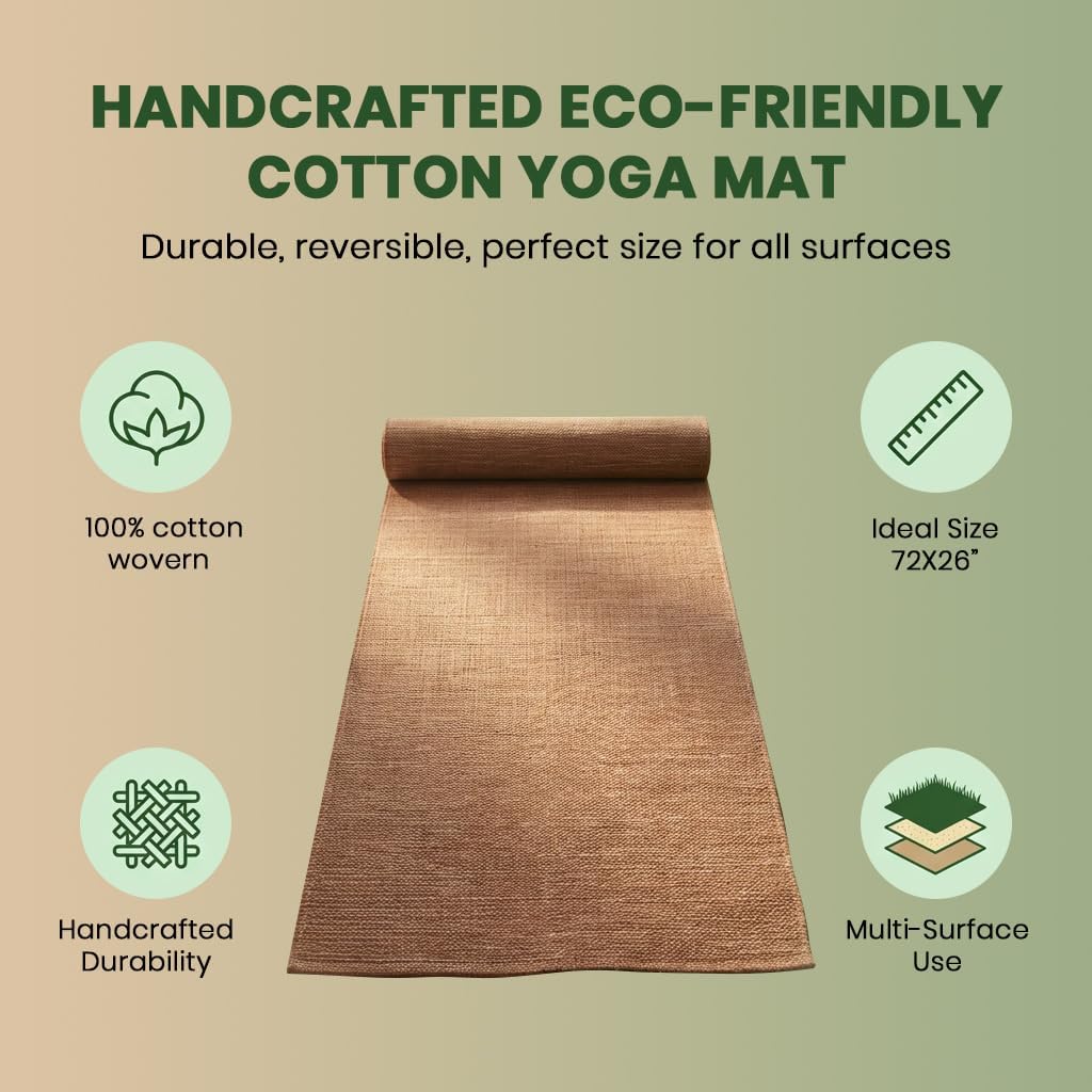 LFH Home Handmade Cotton Yoga Mat Cotton Rug picnic mat For Exercise, Workout, Fitness - Perfect Heavy Quality Eco Friendly Natural Cotton Woven Reversible Yoga Mats for Men & Women - 72x26 Inch.